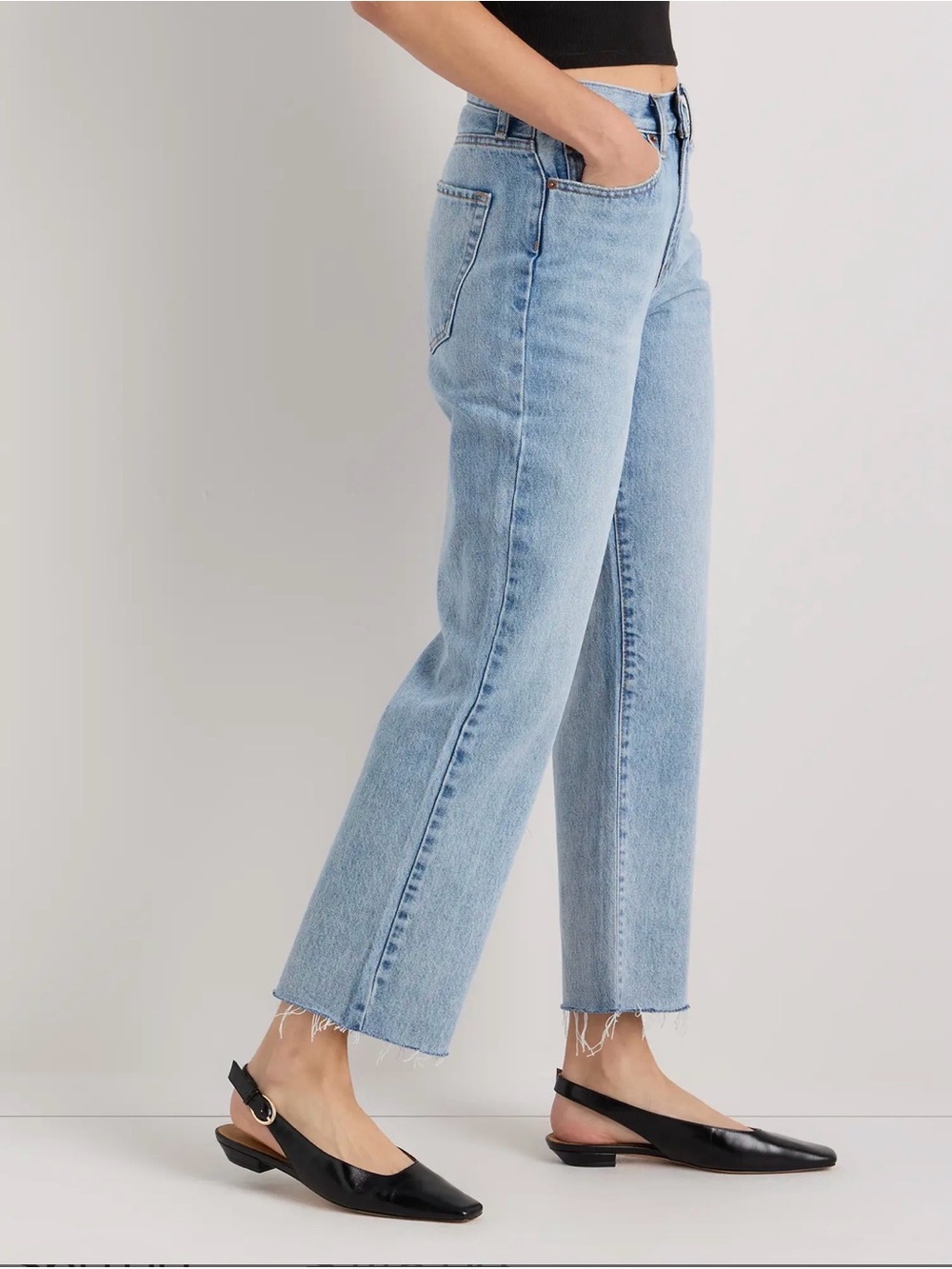 Quince Bella Rigid Straight Jeans - Powder Blue Raw Hem - Picture 3 of 15